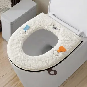 Copriwater in Peluche Ispessito Invernale con Cerniera Lavabile Caldo Copertura del Sedile con Maniglia Motivi Animali