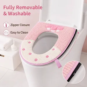 Copriwater in peluche spesso con cerniera e motivo a fungo per il comfort invernale