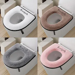 Fundas de asiento de inodoro universales de felpa con cremallera y bordado de letras