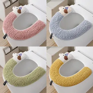 Cartoon U-Shaped Plush Toilet Seat Cover Waterproof PU Backing Winter Warm Washable Toilet Mat Soft Cushion For Home Bathroom Decor