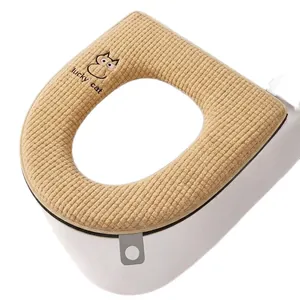 Funda de asiento de inodoro universal con cremallera y bordado de gato de la suerte