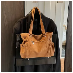 Bolso tote vintage marrón de gran capacidad para mujer, estilo retro para oficina
