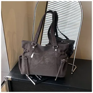 Bolso tote vintage de gran capacidad en ante sintético marrón oscuro para oficina