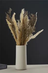 Detailed close-up showing the elegant vertical ribbed texture of this white ceramic vase