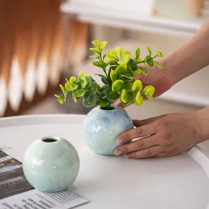 Elegant round crystalline glaze ceramic vase for modern home desktop flower arrangement