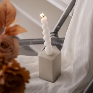 Minimalist grey ceramic square pillar candle holder for romantic vintage home decor