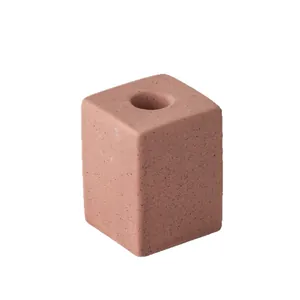Minimalist terracotta speckled ceramic cube pillar candlestick holder with top hole