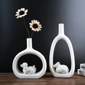 Set di vasi in ceramica bianca minimalista con figurine zodiacali per decoro casa