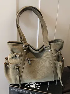 Bolso tote vintage verde oliva de gran capacidad para mujer bolso de hombro