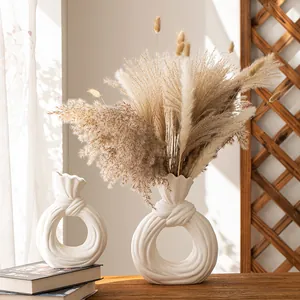 Nordic Minimalist Matte White Ceramic Knotted Vase Creative Donut Shape Decorative Flower Vase For Home Office Table Decor