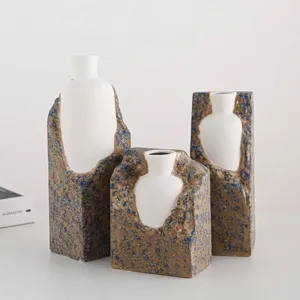 Wabi-Sabi Ceramic Vase Minimalist Stone Texture New Chinese Style Zen Art Flower Arrangement Home Decor Vase For Living Room Study
