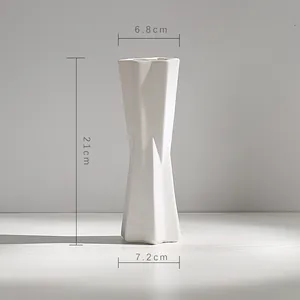 Detailed dimension view of modern white ceramic vase showing 21cm height measurements