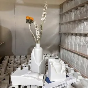 Minimalist Wabi-sabi style white ceramic vase for modern home decor and office display