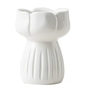 Elegant white tulip-shaped ceramic vase with fluted base for modern home decor