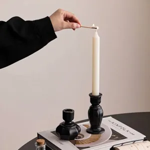 European Matte Black Ceramic Candlestick Luxury Roman Column Candle Holder For Candlelight Dinner Hotel Table Home Decor Ornament