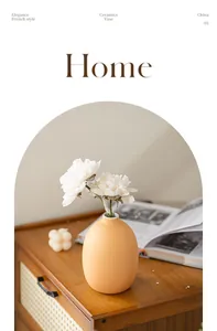 Detailaufnahme einer mattgelben Keramikvase im Morandi-Stil auf einem Holzschrank