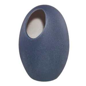 Minimalist Mediterranean blue ceramic pebble vase for modern home dried flower decor