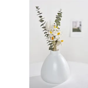 Vase en Céramique Blanche Minimaliste Moderne Mat Couleur Unie Géométrique Pot Décoratif Ornement pour Maison Salon Bureau