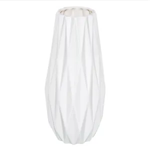 Florero de cerámica blanca minimalista con patrón geométrico de diamantes