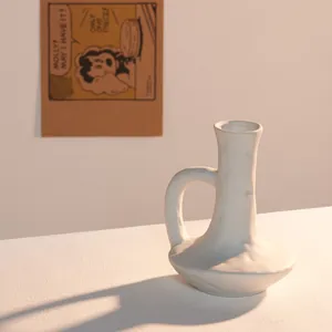 Jarrón de cerámica blanca nórdica hecho a mano con asa para decoración moderna del hogar.