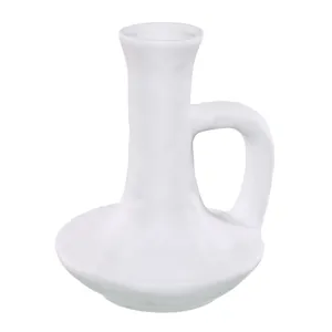 Jarrón de cerámica blanca minimalista hecho a mano con asa
