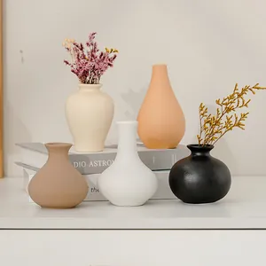 Modern Minimalist Ceramic Vase Set Matte Textured Geometric Flower Vase For Living Room Entrance Home Decor Desktop Ornament