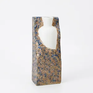Wabi-sabi style artistic ceramic vase ornament with unique stone texture for modern home decor