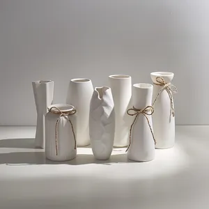 Modern Minimalist White Ceramic Vase Handmade Matte Flower Vase Nordic Decorative Table Centerpiece For Home Office Living Room