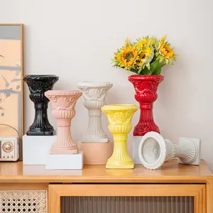 Classical Roman Column Ceramic Flower Vase Vintage Embossed Decorative Table Vase For Home Living Room Display