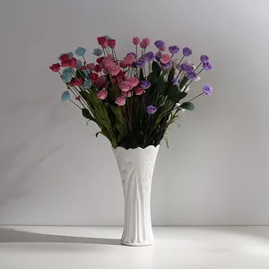 Jarrón de Cerámica Minimalista Moderno Borde Volante Blanco Mate Textura Esmerilada Arreglo de Flores Secas Hidropónicas Escritorio Hogar