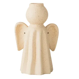 Minimalist angel-shaped ceramic vase with speckled cream finish for modern home decor