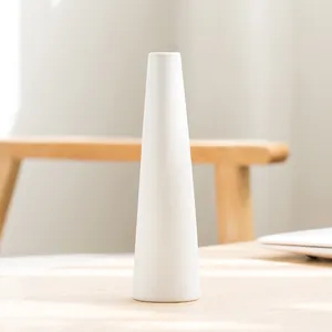 Elegant minimalist white ceramic tapered flower vase for Nordic style home and office decor