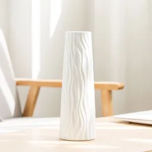 Nordic minimalist white ceramic vase with wavy texture for home decor flower arrangement