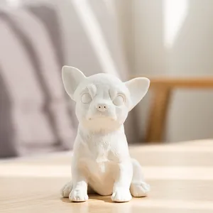 Minimalist white ceramic Chihuahua dog figurine for modern home and office decoration