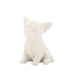 Minimalist white ceramic Chihuahua dog figurine for modern home decor