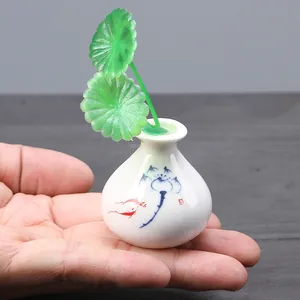 Jarrón de cerámica miniatura para decoración de té, adorno de porcelana muy diminuto