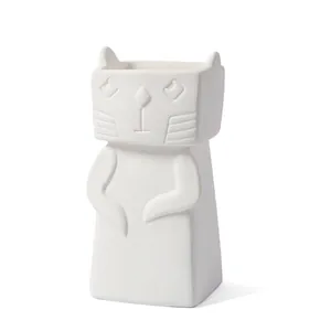White unglazed ceramic cat-shaped vase minimalist modern home hydroponic decoration