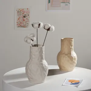 Handmade Nordic ceramic vase set with textured finish for dried flowers and home decor