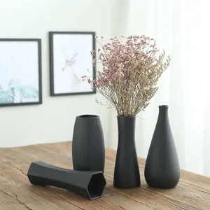 Moderne Keramikvase Schwarz Matte Keramik Minimalistisch Japanischer Stil Blumenvase Für Heimdeko Wohnzimmer Tisch Ornament
