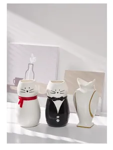 Set van drie creatieve keramische vazen in kat- en uilvormen voor moderne woondecoratie