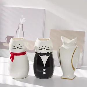Moderne Keramische Diervormige Vaas Woondecoratie Minimalistisch Handgeschilderd Kat Uil Figuur Bloempot Sfeer Tafel Ornament