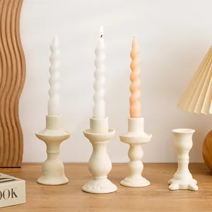 Nordic Antique Matte Ceramic Candle Holder Minimalist Tabletop Aromatherapy Pillar Stand For Home Decor Wedding Party Gift