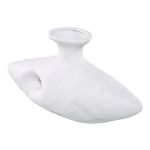 Elegant minimalist white ceramic vase with irregular organic shape for home decor