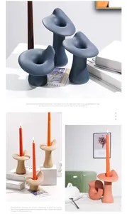 Collage van Scandinavische keramische kandelaars met unieke organische bloemvormen in mat.