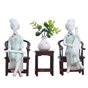 Set de figuras de porcelana de Dehua de damas chinas para decoración clásica del hogar