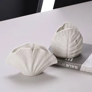 Nordic style white ceramic leaf-shaped vases for elegant home and tabletop decoration