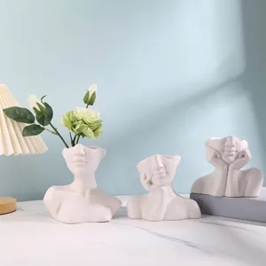 Nordic creative ceramic human head shaped vase set for minimalist artistic home decor