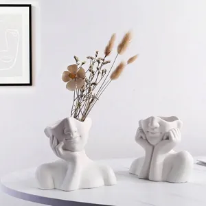 Nordic minimalist creative human face ceramic vase for artistic home flower decor