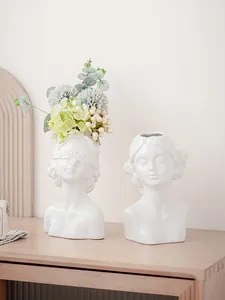 Nordic Creative Ceramic Face Vase Modern Minimalist Portrait Bust Glazed Biscuit Fired Flower Vase Home Living Room Decor Ornament