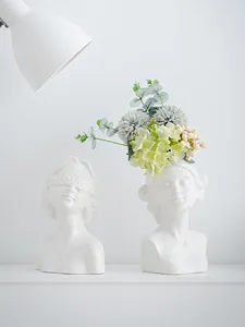 Nordic white ceramic human face bust vase set with flowers for modern home decor